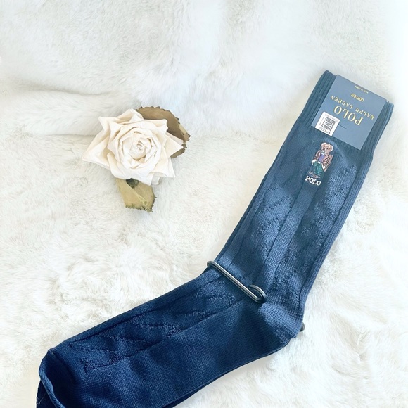 New with tags Mens POLO RALPH LAUREN COTTON SOCK with BEAR and Logo. NAVY BLUE - Picture 3 of 4